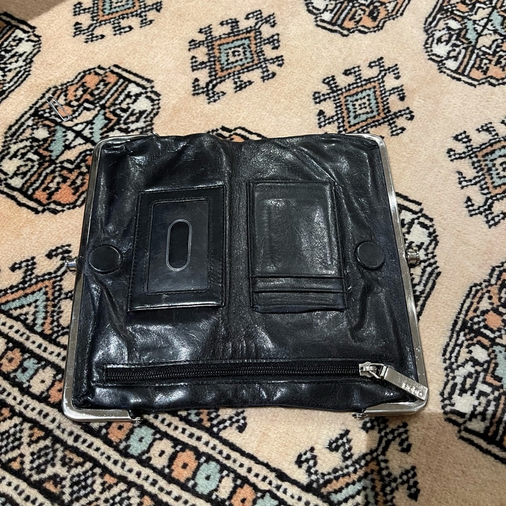 Black leather Hobo brand Lauren clutch wallet